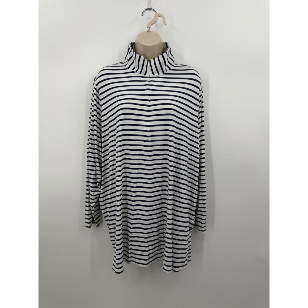 Lands End Womens 3X 1/4 Zip Long Sleeve Striped Shirt w/ Pockets Rashgaurd Swim